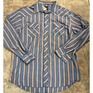 Wrangler Western Pearl Snap Shirt Striped Vintage Cowboy Men 2XT-3XT Button Down
